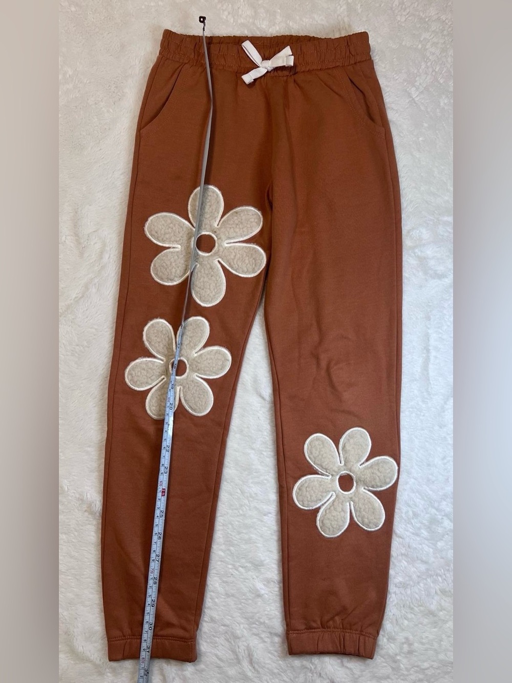 Cat & Jack Brown Sweatpants with Cream Flower Appliqués